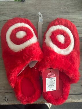 Target Red & White Plush Logo Slippers